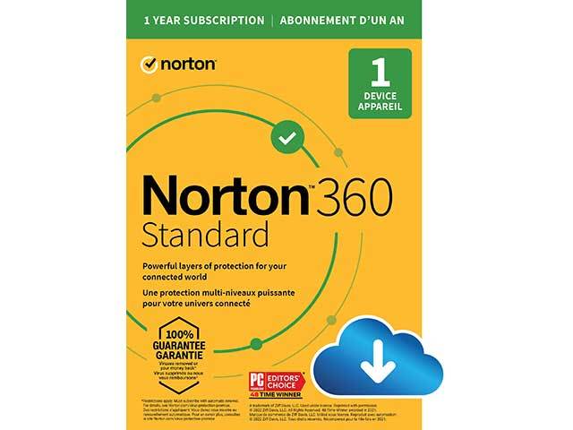 Norton 360 Standard - 1 Device - 1 Year Subscription with 10 GB Cloud Backup (Digital Download Card)