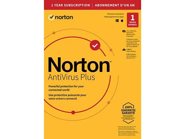 Norton AntiVirus Plus 1 appareils, Abonnement 1 an, 2 Go Sauvegarde sur le cloud