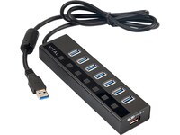 Concentrateur USB 3.0 à 7 ports avec un port de recharge intelligent de VITAL - Noir 