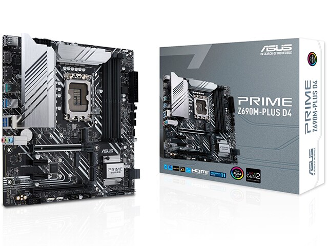 Carte mère PRIME Z690M-PLUS D4 Intel® Z690 (LGA 1700) mATX avec PCIe® 5.0, 10+1 DrMOS, DDR4 et éclairage RVB à synchronisation Aura de ASUS