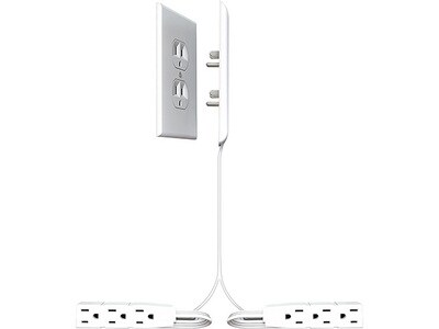 Sleek Socket 2.4m (8’) Outlet & Plug Concealer with Dual Side-by-Side 3 Outlet Power Strips and Cord Management Kits