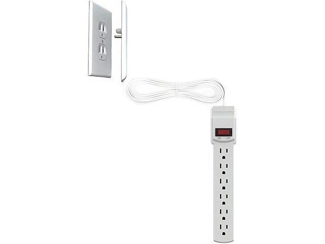 Sleek Socket 1.8m (6’) Ultra-thin 6 Outlet Power Strip with Outlet Cover, Surge Protector and Cord Management Kit