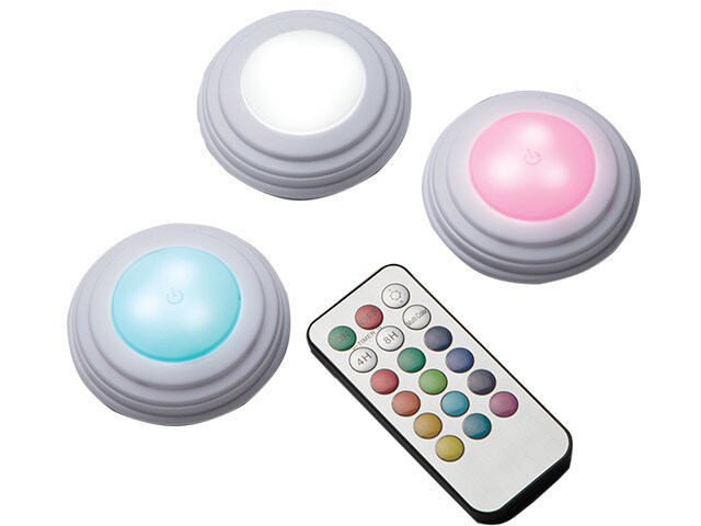Merkury Innovations LED RGB Puck Lights with Remote - 3-pack