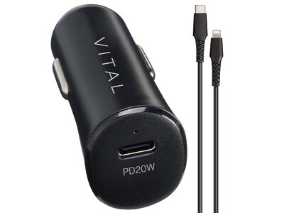 VITAL 20W USB-C® PD Car Charger with USB-C® to Lightning Cable - Black