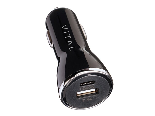 Chargeur de voiture 32W double port USB C + USB A de VITAL - Noir