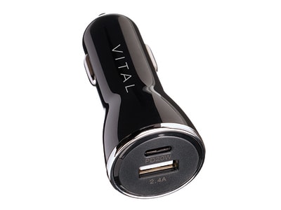 VITAL 32W Dual Port USB C + USB A Car Charger - Black