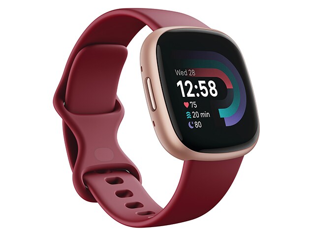 Montre intelligente Versa 4 de Fitbit® - Aluminium rose cuivré avec bracelet Rouge écarlate - Exclusif à La Source