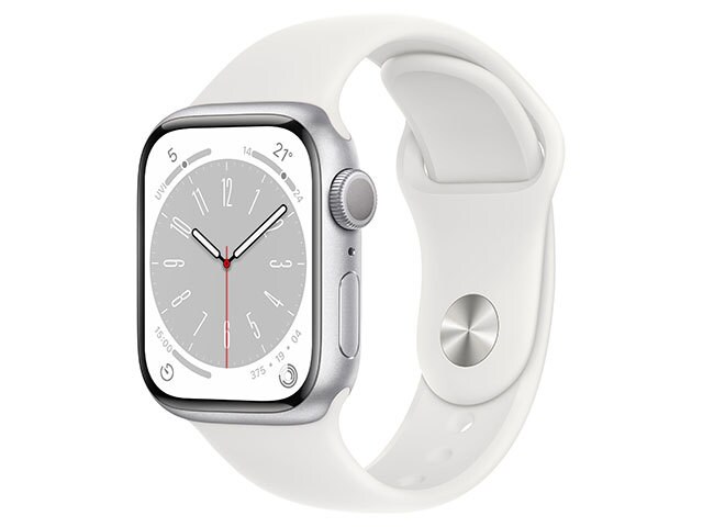 Apple® Watch série 8 de mm boîtier en aluminium argent et bracelet sport blanc (GPS