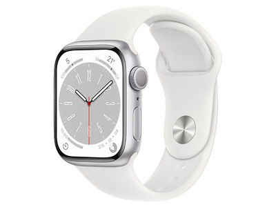 Apple® Watch Series 8 41mm Silver Aluminium Case with White Sport Band (GPS)