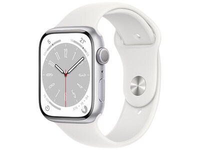 Apple® Watch Series 8 45mm Silver Aluminium Case with White Sport Band (GPS)