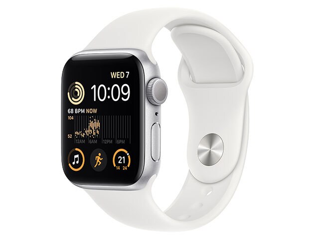 Apple® Watch SE (2022) de mm boîtier en aluminium argent et bracelet sport blanc (GPS