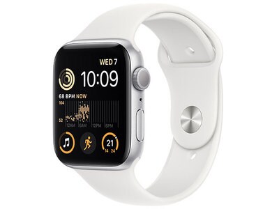 Apple® Watch SE (2022) 44mm Silver Aluminium Case with White Sport Band (GPS)
