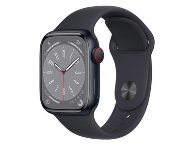 Apple® Watch série 8 de 41 mm boîtier en aluminium minuit et bracelet sport minuit (GPS+Cellular)