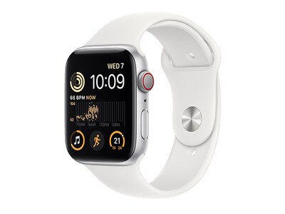 Apple® Watch SE (2022) 40mm Silver Aluminium Case with White Sport Band (GPS+Cellular)