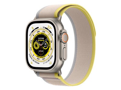 Apple® Watch Ultra 49 Titanium Case with Small/Medium Yellow/Beige Trail Loop Band (GPS+Cellular)