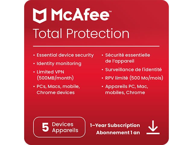 McAfee Total Protection 5 Device for Windows, Mac, Android & iOS - 12-Month Subscription (Digital Download)