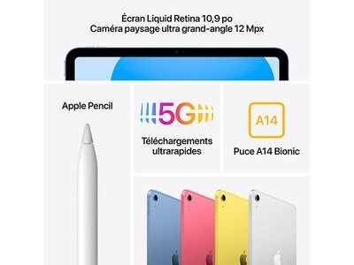 iPad 10e génération 10,9 po à 64 Go d'Apple (2022) - Wi-Fi + cellulaire -  Argent