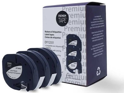 Trio Premium Tape (16952, 91331, 91330) de 1/2 po x 13 pi (12 mm) compatible avec la Dymo 12331
