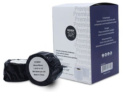 Étiquettes d’adresses larges Premium Tape de 1 4/10 po x 3 1/2 po (2 x 260) compatible avec la Dymo 30321