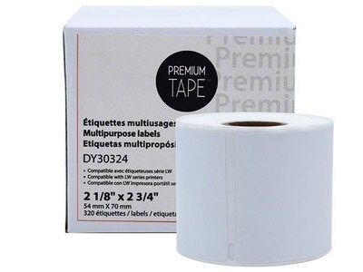 Étiquettes larges Premium Tape de 2 1/8 po x 2 3/4 po (1 x 320 étiquettes) compatible avec la Dymo 30324