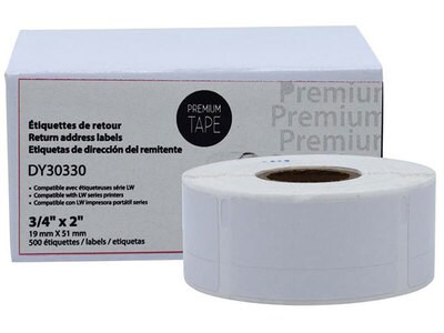 Étiquettes d’adresses de retour Premium Tape de 3/4 po x 2 po (1 x 500) compatible avec la Dymo 30330