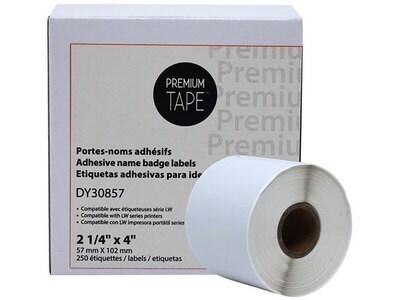 Étiquettes d’insignes d’identité Premium Tape de 2 1/4 po x 4 po (1 x 250 étiquettes) compatible avec la Dymo 30857