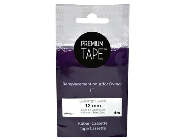 Premium Tape Plastic Label 12mm Compatible with Dymo 91331 - Black/White