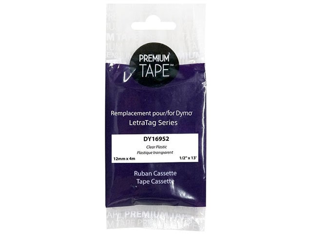 Premium Tape Plastic Label 12mm Compatible with Dymo A16952 - Black/Clear