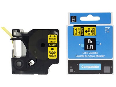 Cartouche de ruban Premium Tape de 19 mm compatible avec la Dymo A45808 – noir/jaune