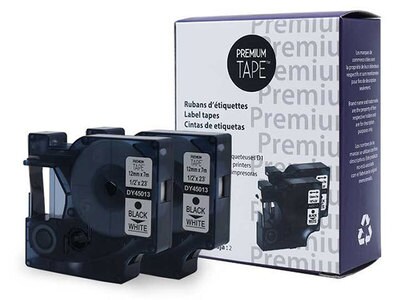 Ruban D1 Premium Tape de 12 mm compatible avec la Dymo 1926208 – emballage de 2 – noir/blanc