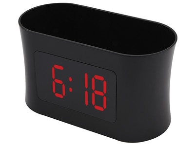RCA Dual Alarm Clock Caddy with USB Charging - Black