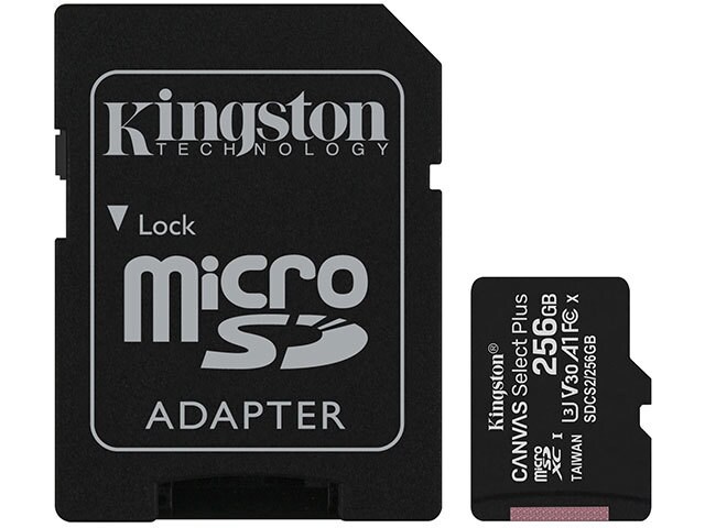 Kingston 256GB Canvas Select Plus UHS-I microSD Memory Card With SD Adapter - Black