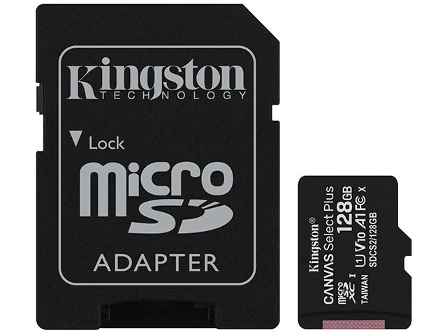 Kingston Carte mémoire microSD 128go Canvas SELECT plus UHS-I avec adaptateur SD - noir