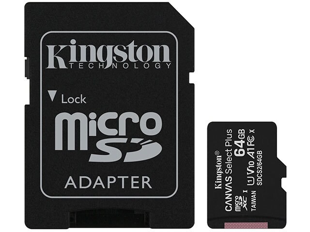 Kingston 64GB Canvas Select Plus UHS-I microSD Memory Card With SD Adapter - Black