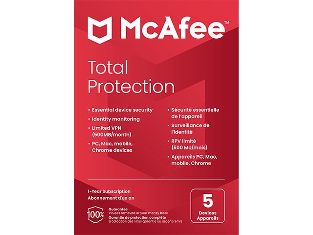 McAfee Total Protection 5 Device for Windows, Mac, Android & iOS - 12-Month Subscription