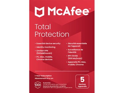 McAfee Total Protection 5 appareil pour Windows, Mac, Android & iOS - Abonnement de 12 mois