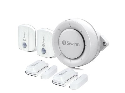 Swann Smart Home 5-piece Security Alert Kit with 2x Window Door Sensor, 2x Motion Sensor, and Indoor Siren - White
