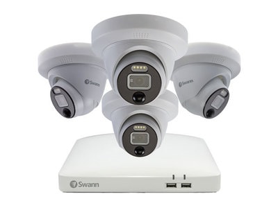 Système de sécurité Swann Enforcer™ DVR 4K 8 canaux 2 To avec 4 projecteurs dôme et caméras sirène (PRO-4KDER) - Blanc