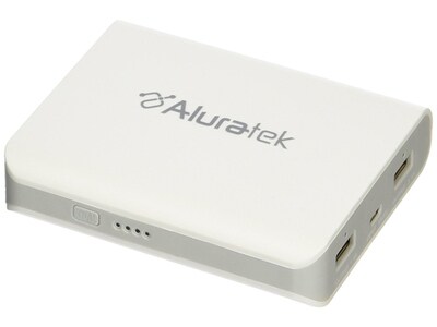 Bloc-piles portatif rechargeable au Li-ion de 8 000 mAh d'Aluratek à deux prises USB - Blanc