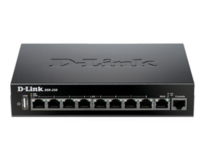 Routeur VPN SSL DSR-250 avec fil de D-Link, à 8 ports Gigabit LAN, 1 WAN, VPN, SSL