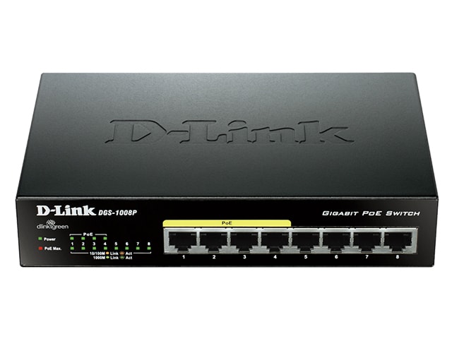 Commutateur sans gestion PoE Gigabit à 8 ports DGS-1008P de D-Link