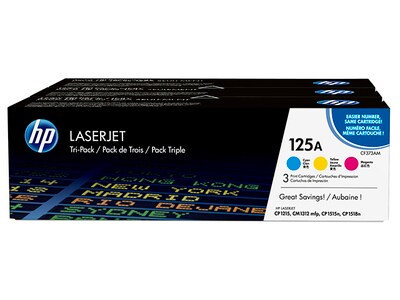 Cartouches de toner LaserJet 125A CE259A de HP - cyan, magenta et jaune- paquet de 3