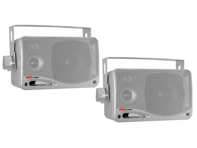 Pyle PLMR24S Three-Way Weather Proof Mini Box Speakers (Pair) - Silver