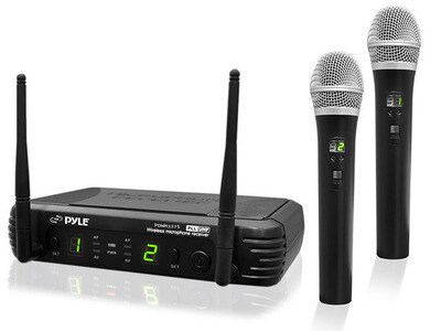 Système de microphones sans fil 2 canaux UHF série professionnelle avec sélecteur de fréquences PDWM3375 de Pyle