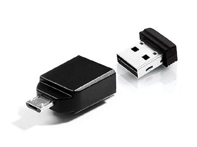 Verbatim 16GB Nano USB Flash Drive with USB OTG Micro Adapter - Black