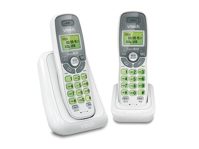 VTech CS6114-2 2-Handset Cordless Phone System - White & Grey