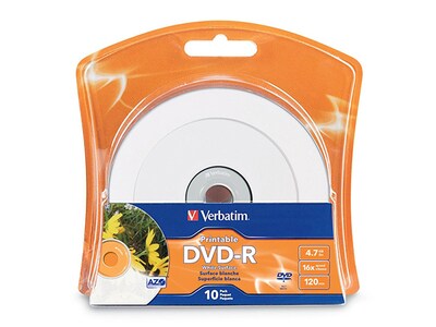 Disques DVD-R 16X imprimables par jet d'encre de 4,7 Go de Verbatim – paquet de 10