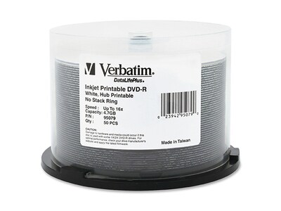Verbatim 4.7GB 16X Printable DVD Recordable Discs - 50 Pack