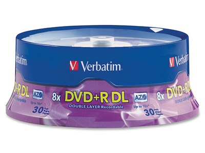 Disques DVD+R 8X AZO de 8,5 Go de Verbatim – paquet de 30