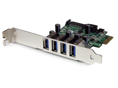 Carte adaptateur PCIe USB  SuperSpeed à 4 ports PEXUSB3S4V de StarTech avec alimentation SATA UASP